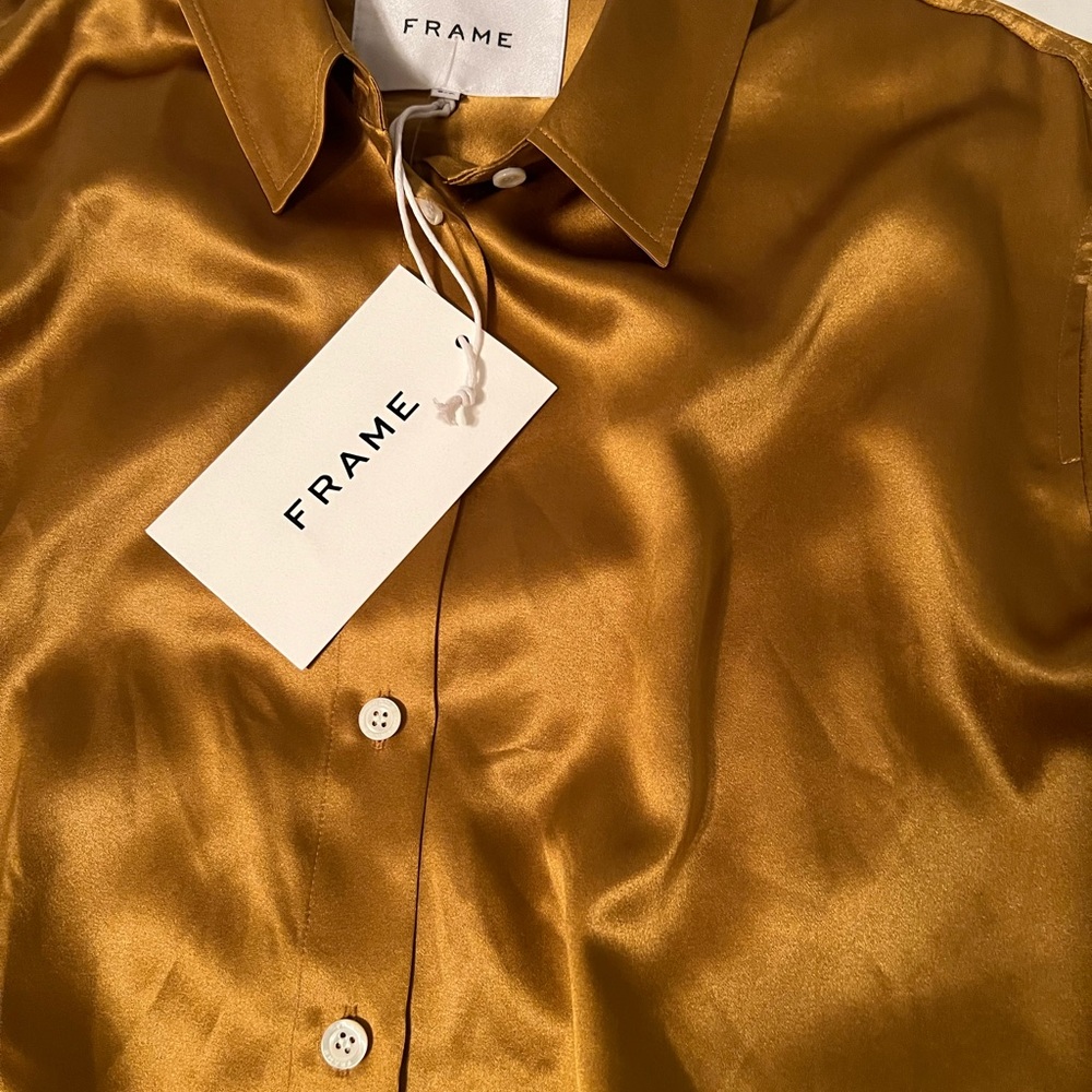 NWT Perfect Holiday Blouse. Frame Denim Women's Gold Silk Blouse SM
